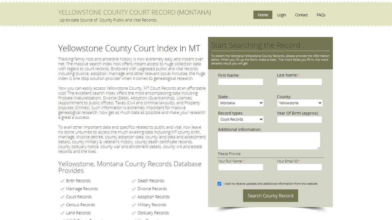 Yellowstone County, Montana Public Court Records Index